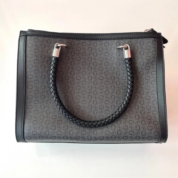 GUESS Monogram Logo Black Braided Handle Handbag Bag Satchel Purse - Picture 3 of 16